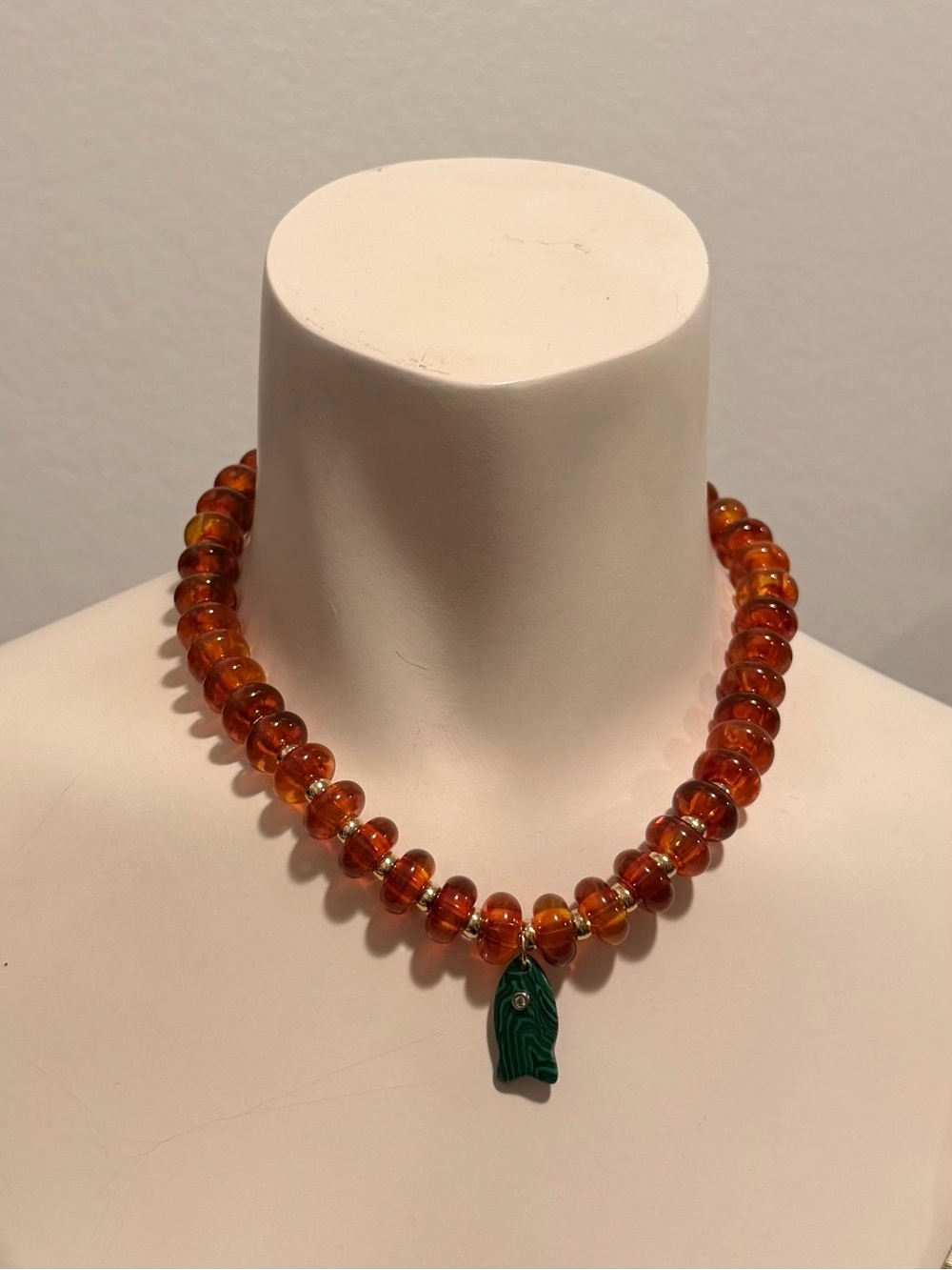 Amber Bead Necklace with natural stone Green Pendant - Women's Jewelry